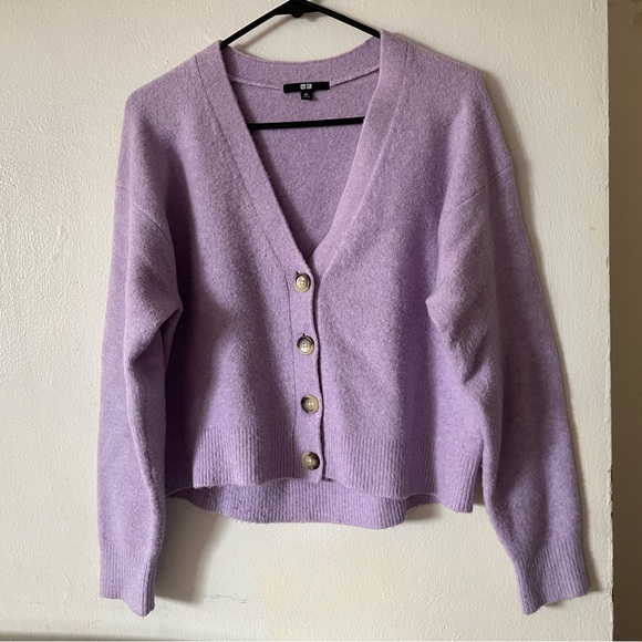 Uniqlo Sweaters - Uniqlo Lilac V-Neck Button Front Cardigan
